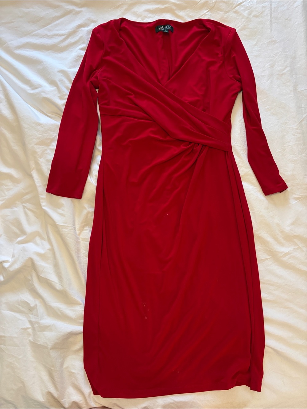 Lauren Ralph Lauren Red Long-Sleeve Surplice Wrap Dress
